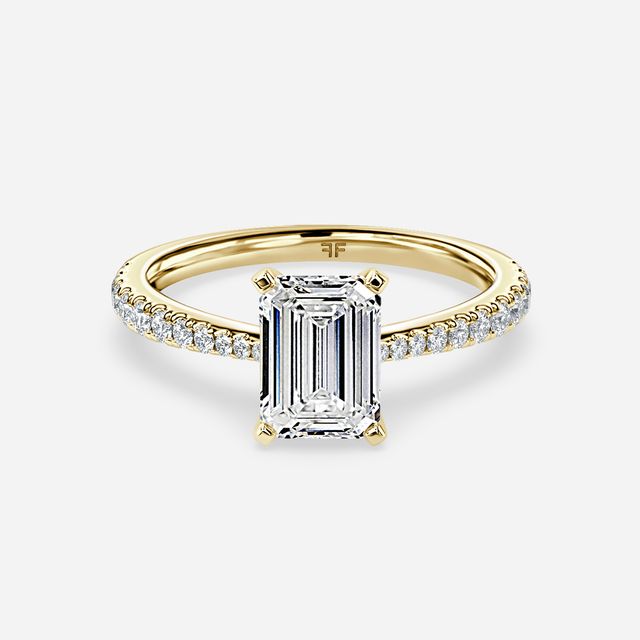 Firefly Yellow Gold Pavé Band Bridal Set Engagement Ring