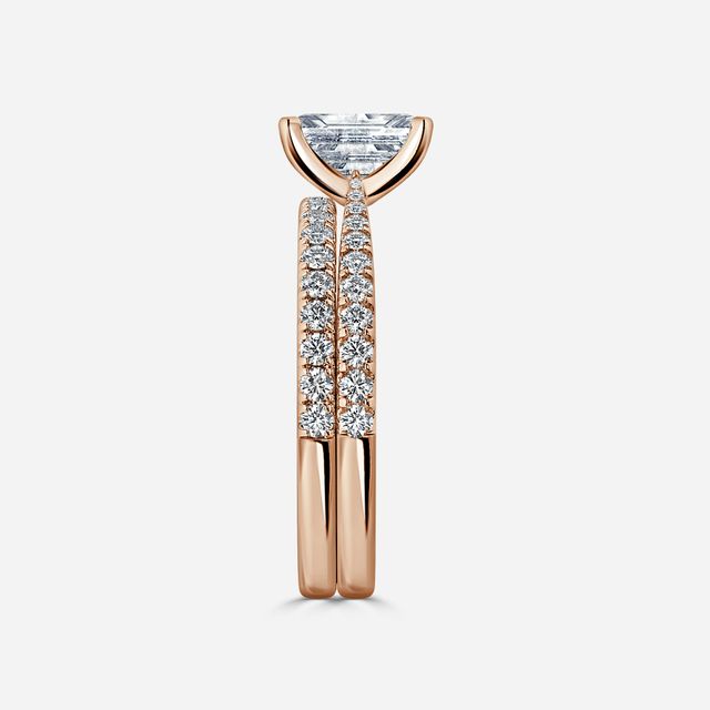 Firefly Rose Gold Pavé Band Bridal Set Engagement Ring