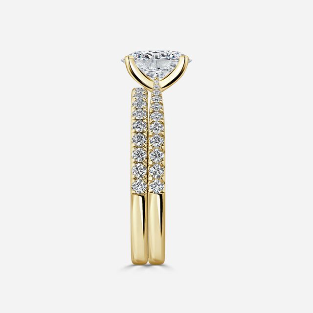 Firefly Yellow Gold Pavé Band Bridal Set Engagement Ring