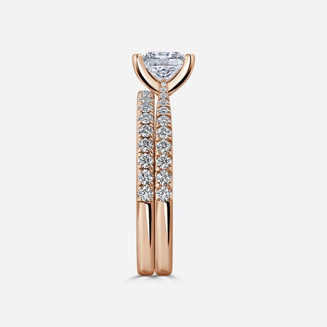 Firefly Rose Gold Pavé Band Bridal Set Engagement Ring