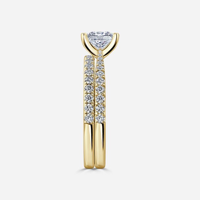 Firefly Yellow Gold Pavé Band Bridal Set Engagement Ring