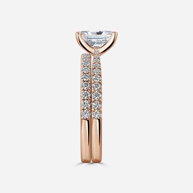 Firefly Rose Gold Pavé Band Bridal Set Engagement Ring