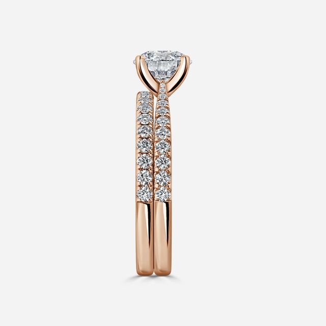 Firefly Rose Gold Pavé Band Bridal Set Engagement Ring
