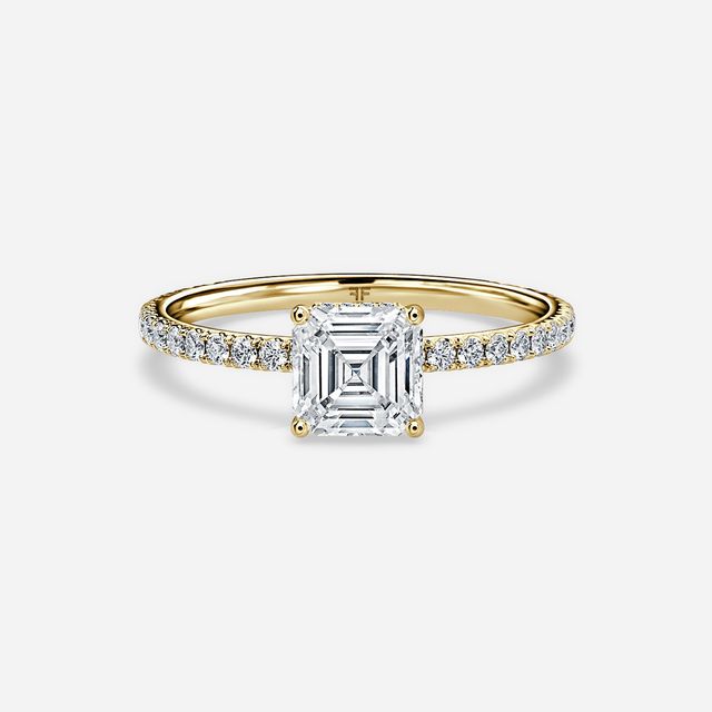 Sadie Petite Yellow Gold Plain Band Bridal Set Engagement Ring