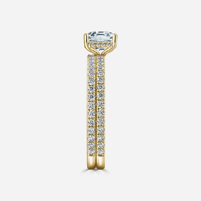 Sadie Petite Yellow Gold Pavé Band Bridal Set Engagement Ring