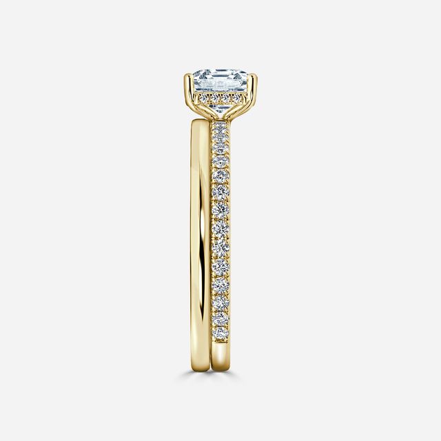 Sadie Petite Yellow Gold Plain Band Bridal Set Engagement Ring