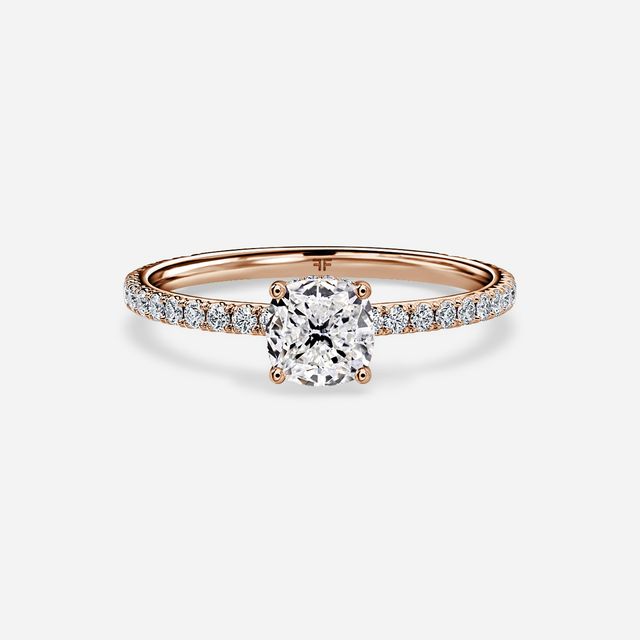 Sadie Petite Rose Gold Plain Band Bridal Set Engagement Ring