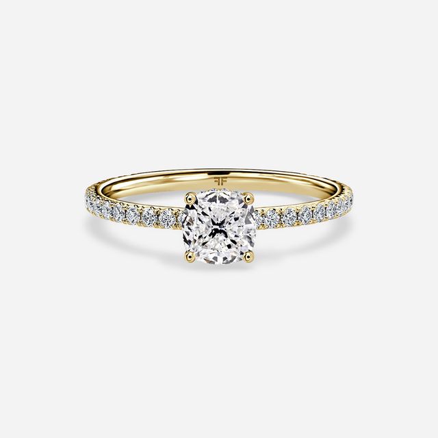 Sadie Petite Yellow Gold Plain Band Bridal Set Engagement Ring