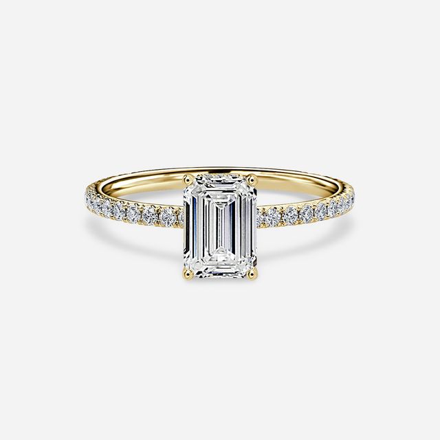Sadie Petite Yellow Gold Plain Band Bridal Set Engagement Ring