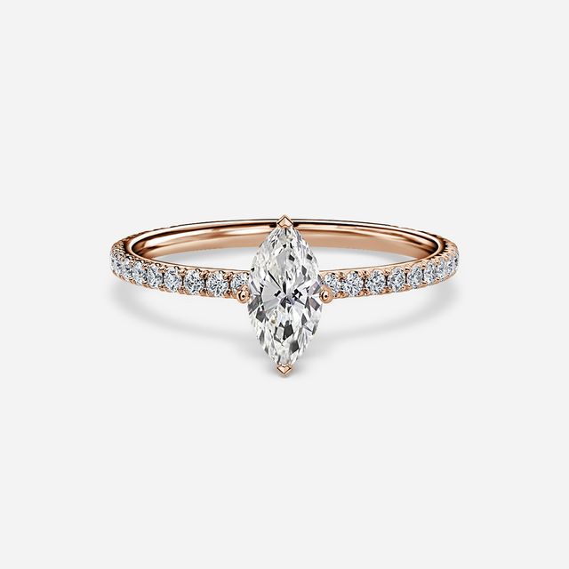 Sadie Petite Rose Gold Plain Band Bridal Set Engagement Ring