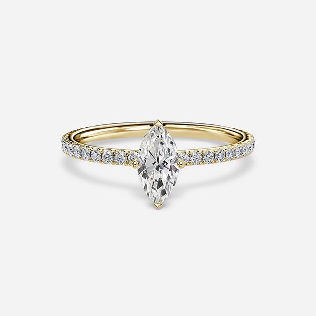 Sadie Petite Yellow Gold Plain Band Bridal Set Engagement Ring