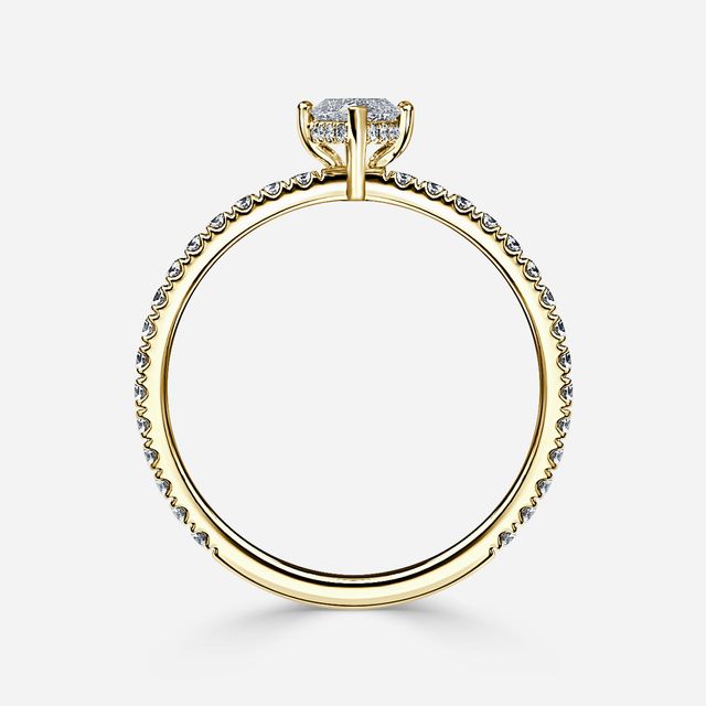 Sadie Petite Yellow Gold Plain Band Bridal Set Engagement Ring