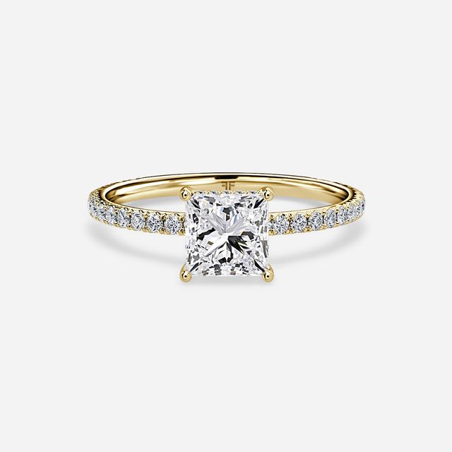 Sadie Petite Yellow Gold Plain Band Bridal Set Engagement Ring