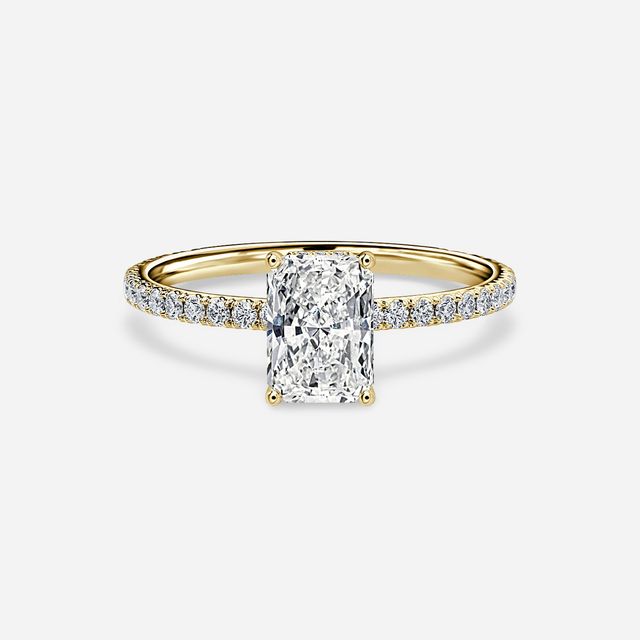 Sadie Petite Yellow Gold Plain Band Bridal Set Engagement Ring