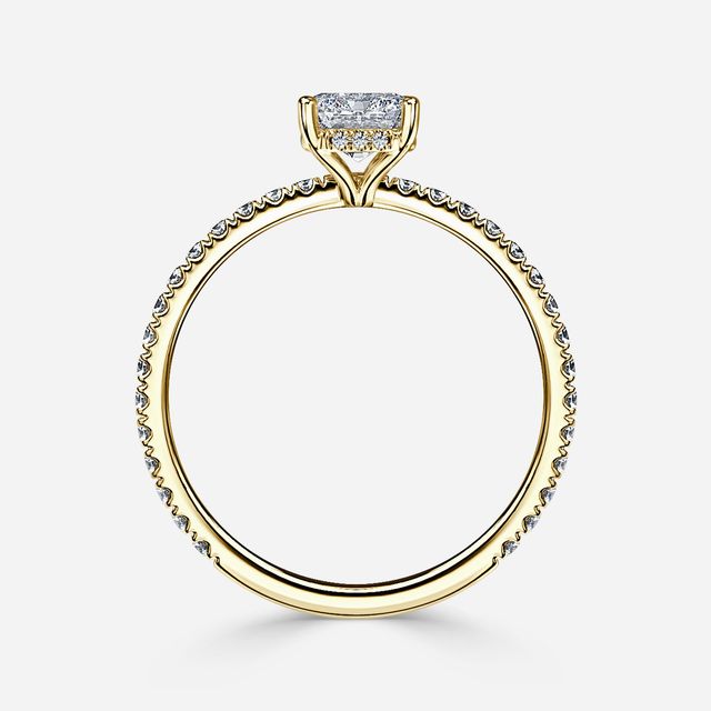 Sadie Petite Yellow Gold Plain Band Bridal Set Engagement Ring