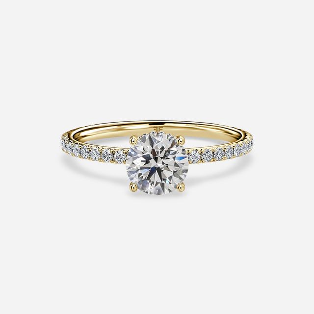 Sadie Petite Yellow Gold Pavé Band Bridal Set Engagement Ring