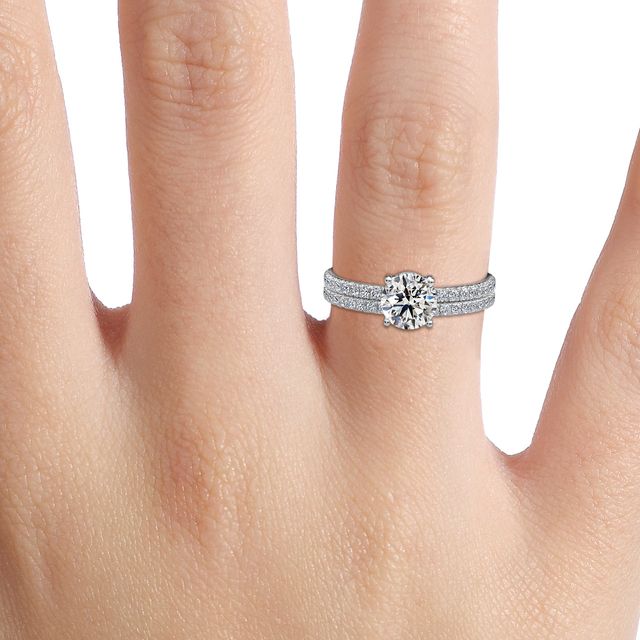 Sadie Petite White Gold Pavé Band Bridal Set Engagement Ring