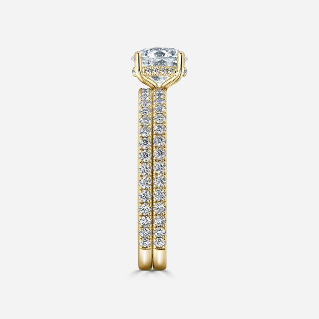 Sadie Petite Yellow Gold Pavé Band Bridal Set Engagement Ring