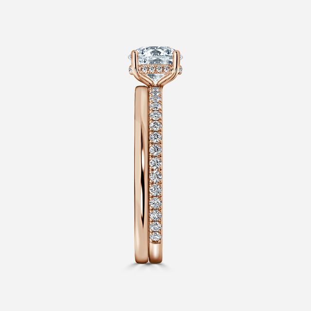 Sadie Petite Rose Gold Plain Band Bridal Set Engagement Ring