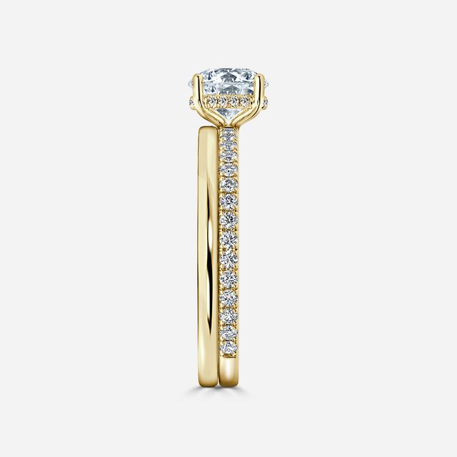 Sadie Petite Yellow Gold Plain Band Bridal Set Engagement Ring