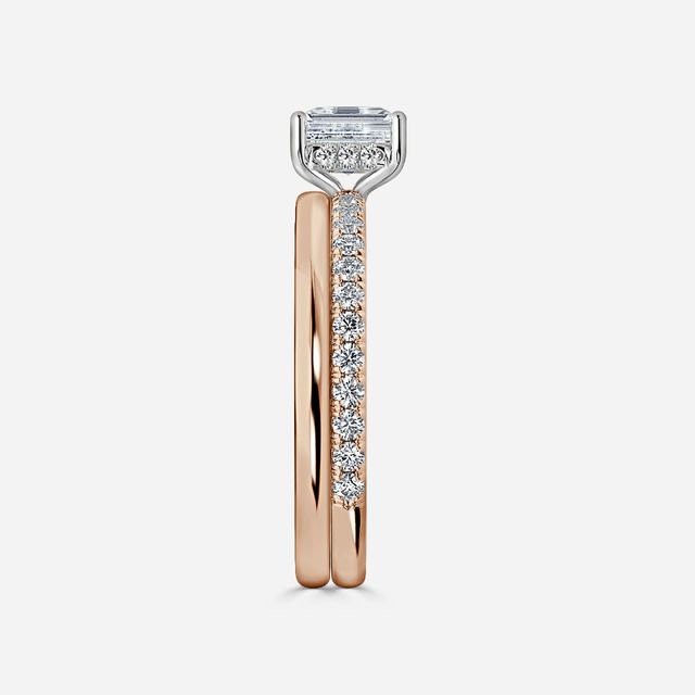 Sadie Two Tone Rose Gold Plain Band Bridal Set Engagement Ring