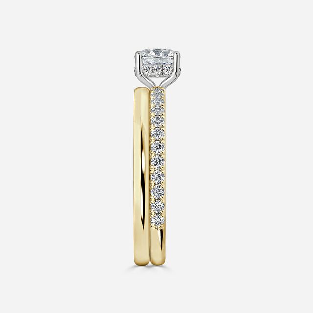 Sadie Two Tone Yellow Gold Plain Band Bridal Set Engagement Ring