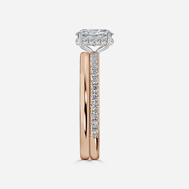 Sadie Two Tone Rose Gold Plain Band Bridal Set Engagement Ring