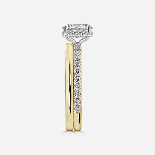 Sadie Two Tone Yellow Gold Plain Band Bridal Set Engagement Ring