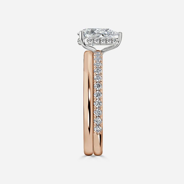 Sadie Two Tone Rose Gold Plain Band Bridal Set Engagement Ring