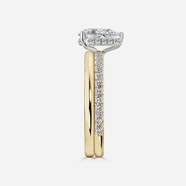 Sadie Two Tone Yellow Gold Plain Band Bridal Set Engagement Ring