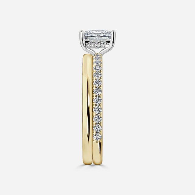 Sadie Two Tone Yellow Gold Plain Band Bridal Set Engagement Ring