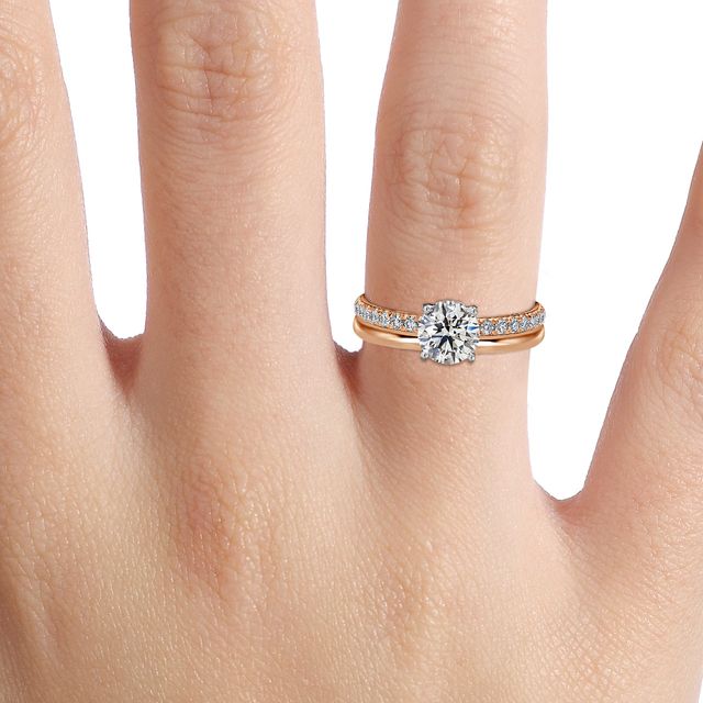 Sadie Two Tone Rose Gold Plain Band Bridal Set Engagement Ring