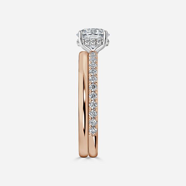 Sadie Two Tone Rose Gold Plain Band Bridal Set Engagement Ring