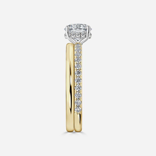 Sadie Two Tone Yellow Gold Plain Band Bridal Set Engagement Ring