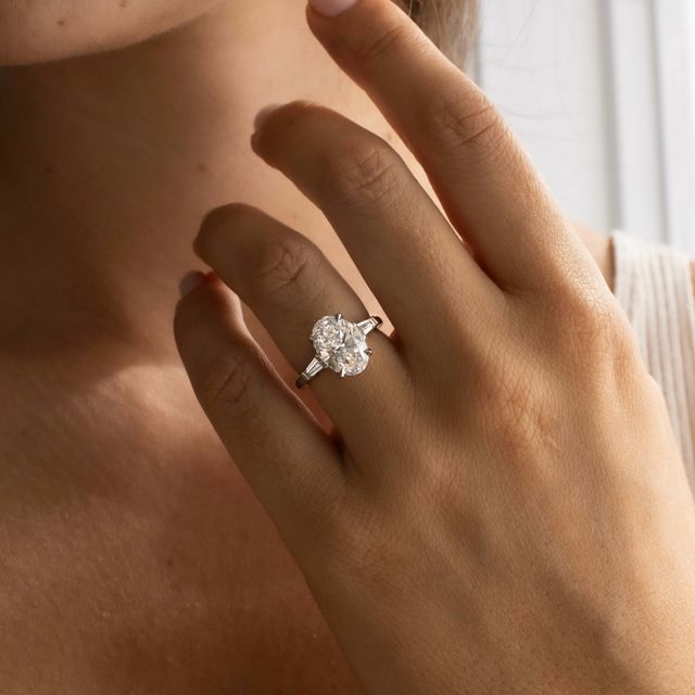 3.00ct Kenzo Platinum Trilogy Engagement Ring Oval Lab Diamond