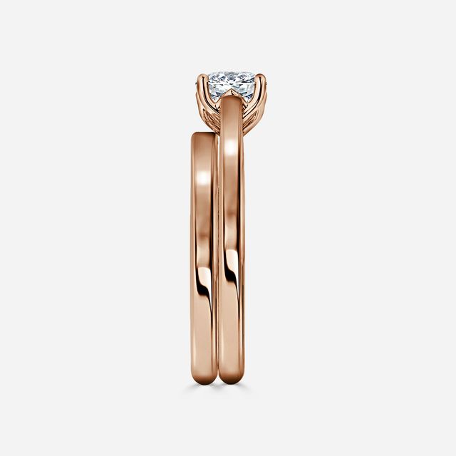 Aerin Solitaire Rose Gold Plain Band Bridal Set Engagement Ring