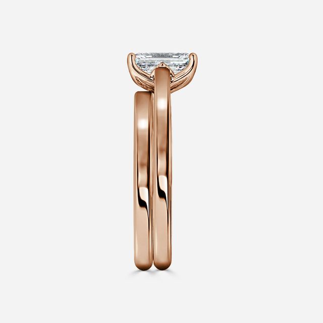 Aerin Solitaire Rose Gold Plain Band Bridal Set Engagement Ring