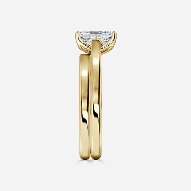 Aerin Solitaire Yellow Gold Plain Band Bridal Set Engagement Ring