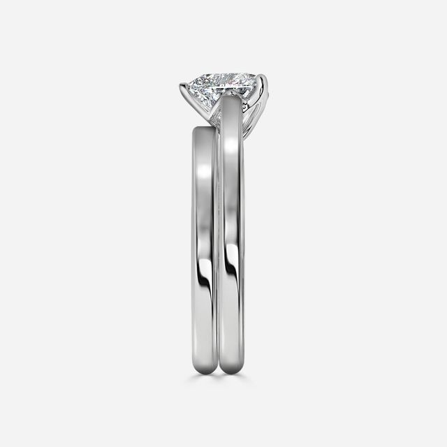 Aerin Solitaire White Gold Plain Band Bridal Set Engagement Ring