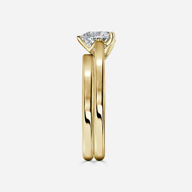 Aerin Solitaire Yellow Gold Plain Band Bridal Set Engagement Ring
