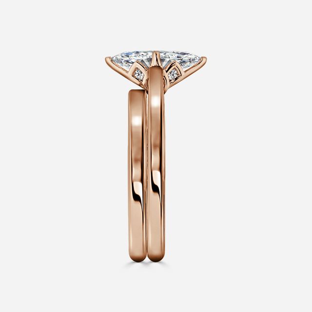 Aerin Solitaire Rose Gold Plain Band Bridal Set Engagement Ring