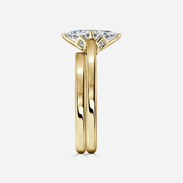 Aerin Solitaire Yellow Gold Plain Band Bridal Set Engagement Ring