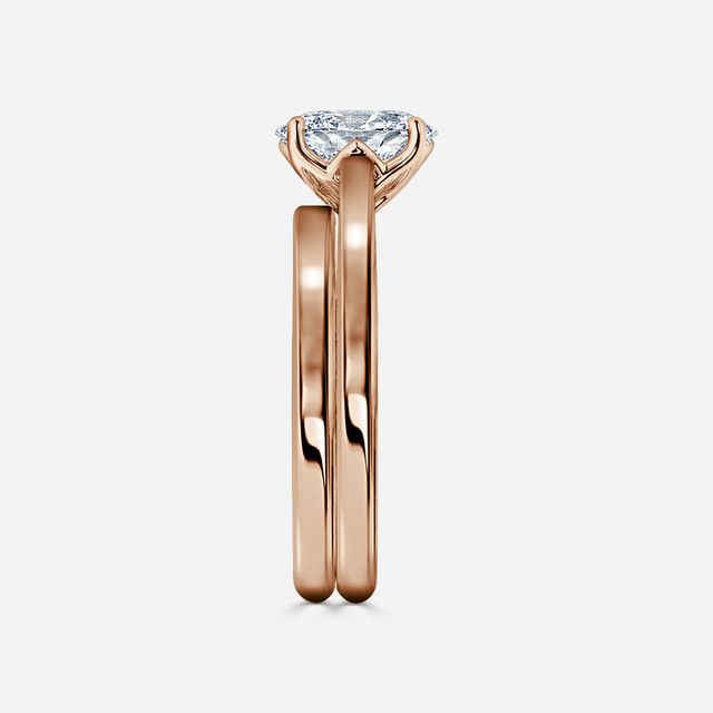 Aerin Solitaire Rose Gold Plain Band Bridal Set Engagement Ring