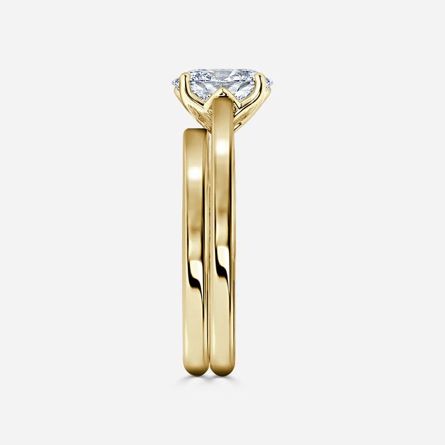 Aerin Solitaire Yellow Gold Plain Band Bridal Set Engagement Ring