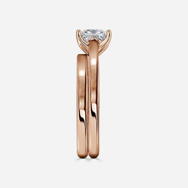 Aerin Solitaire Rose Gold Plain Band Bridal Set Engagement Ring
