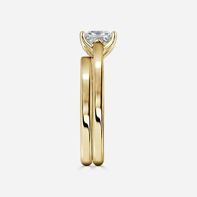 Aerin Solitaire Yellow Gold Plain Band Bridal Set Engagement Ring
