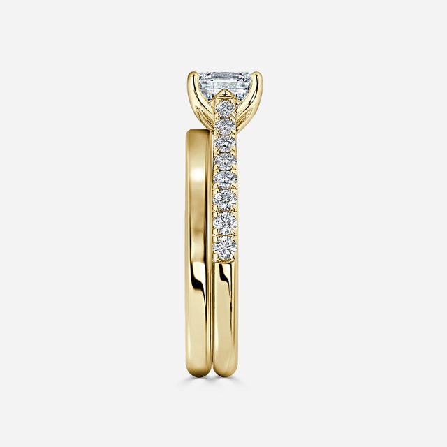 Aerin Yellow Gold Plain Band Bridal Set Engagement Ring