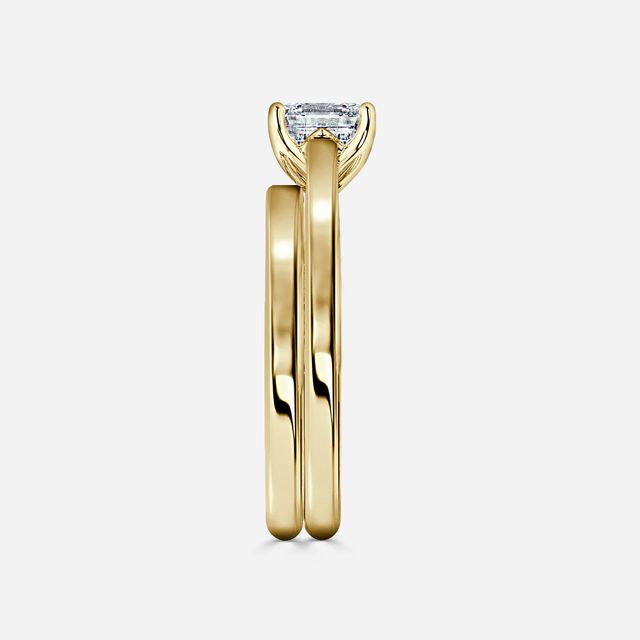 Aerin Solitaire Yellow Gold Plain Band Bridal Set Engagement Ring