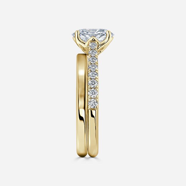 Aerin Yellow Gold Plain Band Bridal Set Engagement Ring