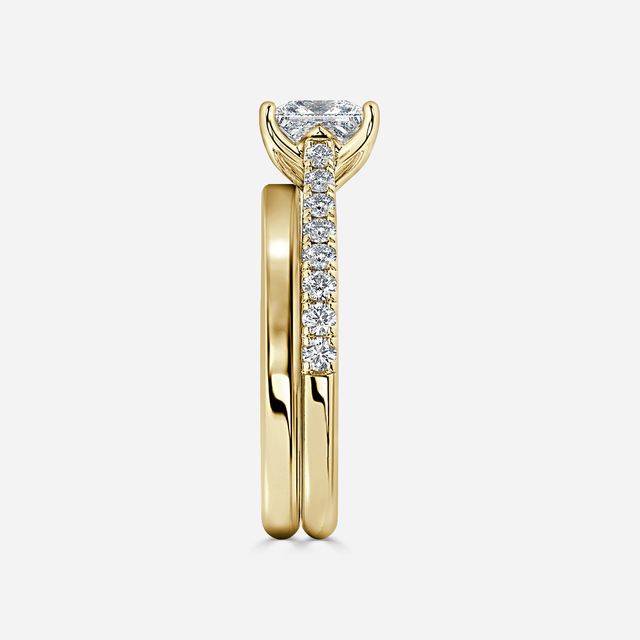 Aerin Yellow Gold Plain Band Bridal Set Engagement Ring